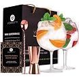 Set Bicchieri Gin Tonic Ondulati Vemacity – 2 Pezzi Con Cannucce, Cucchiaio E Dosatore, Kit Regalo Con E-book