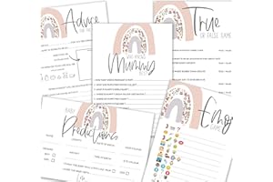 THE LITTLE PARTY COMPANY Baby Shower Games - The Ultimate Big Baby Shower Game Bundle 5 in 1 Ditsy Pastel Rainbow Gender Reveal, Girls Baby Shower, Boys Baby Shower, Baby Shower Party Pack(DITSYRAIN5IN1)