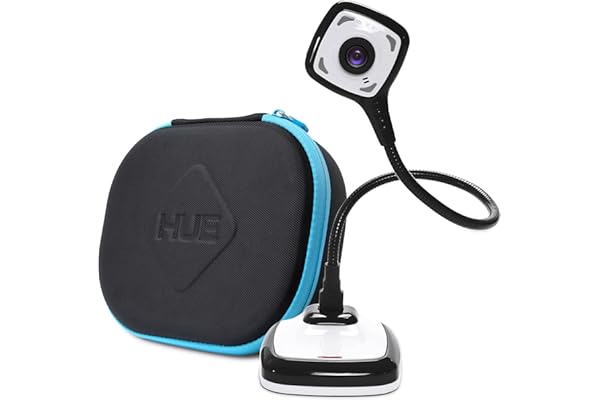 HUE HD Pro : Visualiseur de Documents et Caméra USB Flexible de Visioconférence (Noir) avec Etui de Transport (Noir)