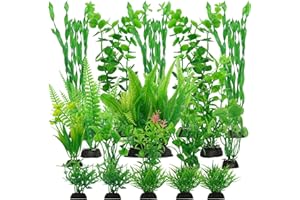 JABNOW 18 Stück Aquarium Pflanzen Deko, Künstliche Aquariumpflanzen Set, Plastikpflanzen für Aquarien, Dekoratives Aquarium mit Grünwasserpflanzen, Pflanzendekoration aus Kunststoff für Aquarien
