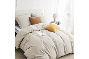 BEDSURE Pościel 200 x 200 cm, 3-częściowa pościel lniana – 1 poszwa na kołdrę 200 x 200 cm + 2 poszewki na poduszkę 80 x 80 cm, zestaw pościeli Öko-Tex, beżowa, poliester, mikrofibra, z zamkiem