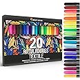 20 Rotulador Textil Permanente con Punta Fina - para Tela No Tóxica y Indeleble - Perfecto para Camisetas, Bolsas, Tote Bag y