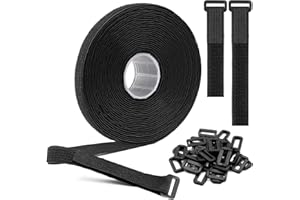 SLETIE 5m Hook and Loop Straps with 30 Buckles, Free Cut Length, Black Reusable Fastening Cable Ties, Hook and Loop Securing Strap for Cable Tidy, Wire Management, Cord Organiser, 2.5cm Wide, Black