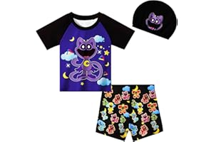 AEPOTUMN Smiling Critters CatNap Boys Swimming Costume Swimsuit 2 Pieces Swimwear with Cap Boys Swimsuit for Kids 5-12Y