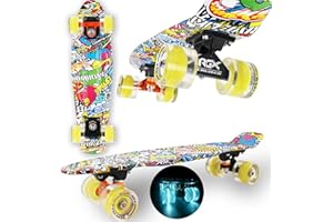 WeLLIFE Skateboard Mini Cruiser RGX Tavola Skate 22” 56cm per Giovani Ragazzi Adulti, Ruote Luminose PU 78A con Luci Flash LED Cuscinetti ABEC-7RS…