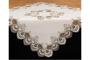 ‎QUINNYSHOP Edle Jacquard Spitzen Tischdecke Mitteldecke ca. 85x85 cm Polyester, Braun Weiß Ecru
