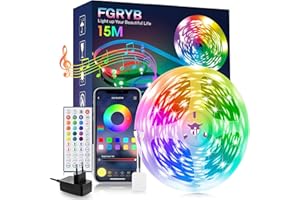 FGRYB LED Strip 15M RGB Streifen - Led Band mit Musik Sync Farbwechsel Led Lichterkette mit Fernbedienung & Bluetooth App Ultralang Dimmbar LED Lichtband für Zuhause Schlafzimmer Küche Party Deko