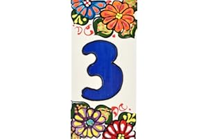 ART ESCUDELLERS Numero civico casa. Insegna con numeri e lettere fatte di piastrelle di ceramica, fatte e dipinte a mano per nomi indirizzi e segnaletica. Disegno JARDIN 14,5 cm x 7 cm. (NUMERO TRE "3")