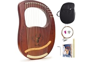 VixxNoxx Lyre Harp, 16 Metal Strings Mahogany Lyra Harp Stringed Musical Instruments with Tuning Wrench, Spare String Set, Manual Book