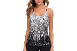 WILLIAMHUA Top con Paillettes Canottiera da Donna Canotta Luccicanti impreziosita Tank Top