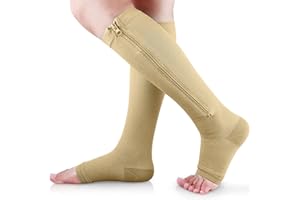 Ailaka Zipper 15-20 mmHg Compression Socks for Women Men, Knee High Open Toe Support Graduated Medical Varicose Veins Hosiery for Edema, Swollen, Pregnancy, Recovery (1 Pair)