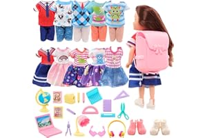 Festfun 30 pcs Doll Clothes and Accessories Sets Include 3 Tops 3 Pants & Shorts Casual Outfits 3 Dresses 2 Shoes 19 Learning Accessories Random Style for 6 Inch Girl Dolls Gifts for Children(NO DOLL)