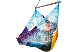 ‎BATHONLY Bathonly Großer Hängesessel mit Metall-Spreizstange, bis 150 kg belastbar, Karibik Hängeschaukel, XL Handgewebt Hängestuhl für Indoor und Outdoor, Wohnzimmer, Terrasse, Garten, Balkon (Regenbogen)