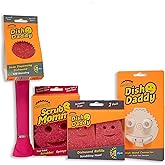 Scrub Daddy Dish Daddy Brosse Vaisselle avec Reservoir, 2 Têtes de Rechange, Scrub Mommy Eponge et Adaptateur, Manche Intégré