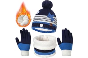 Tolaler Set Sciarpa Cappello Guanti Bambina, Bambini Cappello Sciarpa e Guanti in Pile Caldo Ispessito Set di Cappelli per Bambini in Maglia a Righe Morbida e Accogliente con Simpatici Pom Pom