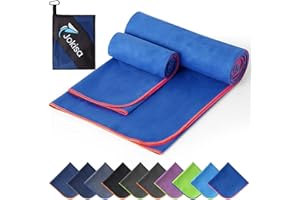 Jokisa 2 Piezas Toalla Microfibra (180x90cm Toalla Piscina+100x50cm Toalla Gimnasio), Toalla Playa de Secado Rápido y sin Arena, para Fitness, Playa, Gimnasio, Camping (Azul Real - Rojo)