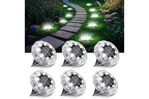 FIFlying 6 Pack Solar Ground Lights Outdoor, IP65 Waterproof Diamond LED Garden Lights - Auto On/Off Pathway Lighting for Driveway, Patio, Lawn & Landscape Decor | 8 Bright LEDs | Cool White