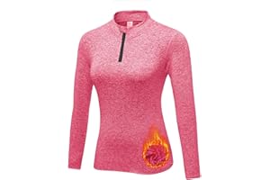 WOWENY Maglia Termica Donna Manica Lunga Invernale Maglietta Sportiva Tshirt per Running Mezza-Zip Felpa Pile