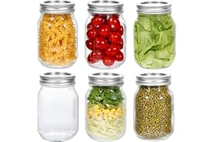 Zanfqvo Mason Jars 500ml, Set di 6 Vasetti Vetro con copertura divisa, Ermetici Brattoli Vetro, Vasetti per conserve per Conserve per Overnight Oats, Marmellate, Yogurt, Miele