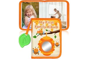 BOHEMIABY Bio-Baumwolle Baby Fotoalbum Stoff | mit Latex-Anhänger und Sicherheitsspiegel als Erinnerungsalbum | Unterbringen 10x15 cm Foto| Fotoalbum Junge Mädchen Baby Geschenk (Biene)