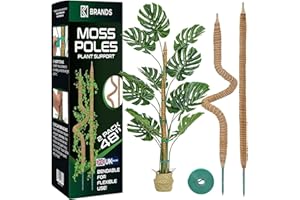 K-Brands Moss Pole (2 Pack, 122 cm/48 In/ 4 ft) - Bendable Monstera Plant Support - Cheese Plant Support Pole Sticks - Moss Poles for Climbing Plants - Plant Stakes Indoor with Ties