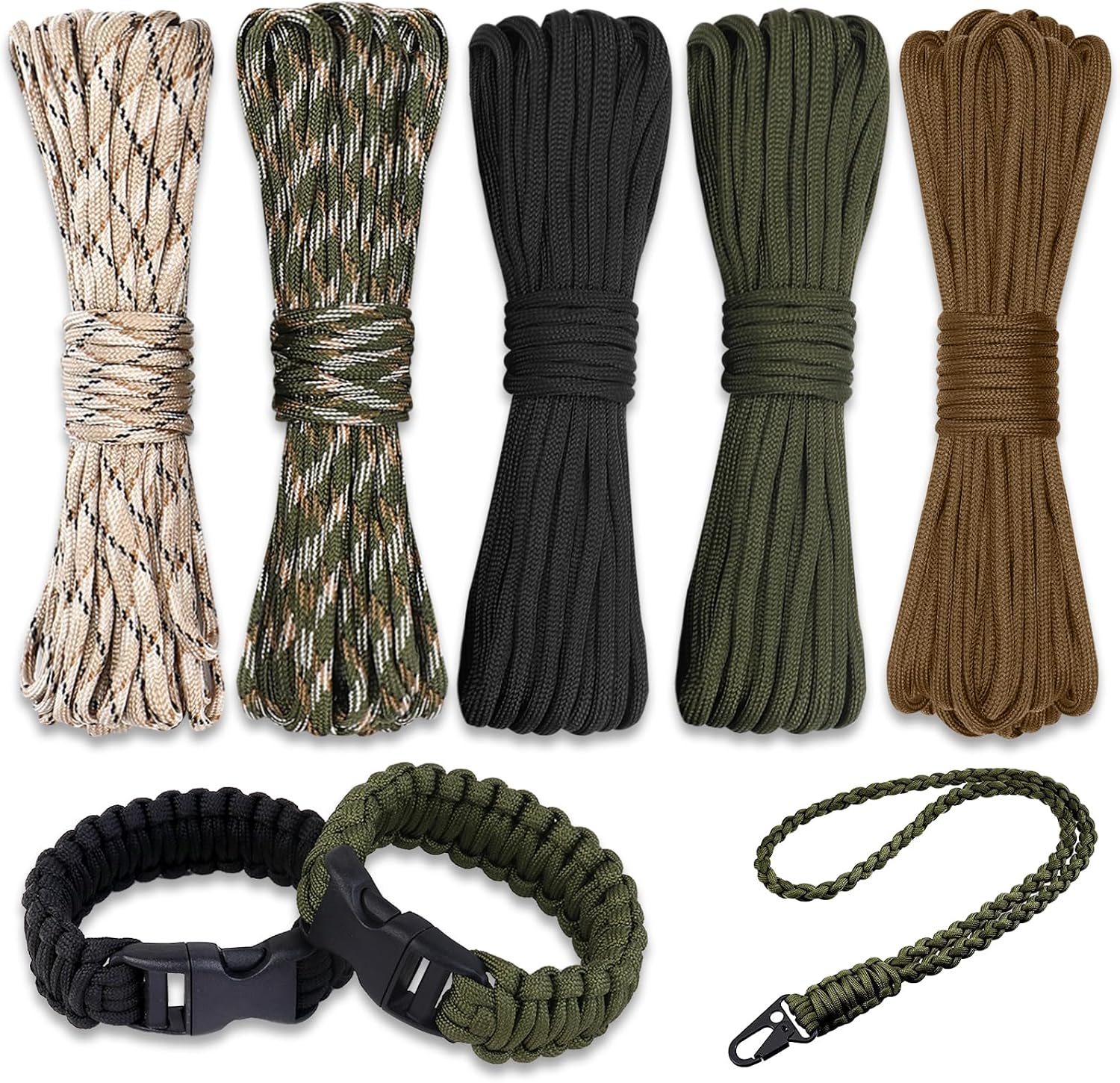 Farerkass 5 Piezas 33ft/10m Paracord 4mm, Cuerda Paracord con 7 Core Strands, Cuerda Nylon Cuerda de Paracord para Camping, Senderismo y Pulseras Paracord