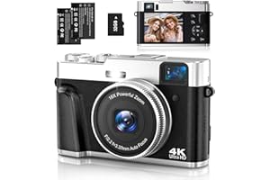 nezini Aparat cyfrowy, 4K 48 MP UHD autofokus, z kartą 32 GB, 16 x aparat fotograficzny z obrotową deską rozdzielczą i wizjerem, kompaktowy aparat dla nastolatków