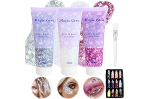 BMHNQ 3 Piezas Purpurina Maquillaje,Purpurina Corporal Gel Purpurina Cara Purpurina Para el pelo Chunky Glitter Gel Festival Glitter Sirena Lentejuelas Glitter para Ojos (Blanco + Plateado+Rosa)
