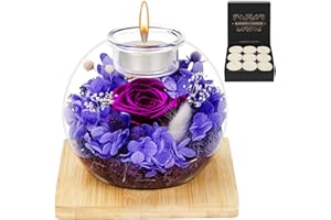 MestectPET Ewige Rose im Glas und Duftkerzen Geschenkset, konservierte Rose Blume Geburtstags Muttertag Valentinstag Jahrestag Weihnachten Geschenke für Mama Freundin Ehefrau Frauen (Lila)