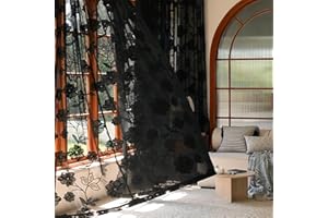 Abstractex Black Lace Sheer Curtains 72 Inches Long Rose Floral and Leaf Embroidered Semi Sheer Pencil Pleat Curtain Panels for Bedroom Living Room Light Filtering Drapes 56" W 2 Panels