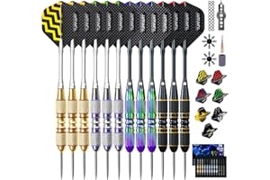 Turnart Fléchettes 12 PCS Flechettes Pointes Acier Professionnelles pour Cible 22/24 G Flechette Pointe Acier Contient 21 PCS Ailettes Et Autres Accessoires pour Flèches De Fléchette