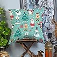 BRICK HOME Merry Christmas Printed Cotton Canvas Cushion Cover Pack of 1 (16x16 Inches)