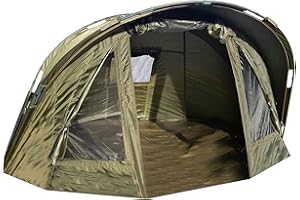 CARP ON - 1 Man Bivvy Fishing Tent With Peak Waterproof 210D Material Day Shelter - Quick Set Up With Bug Mesh Front Door PVC Viewing Panels - Heavy Duty Groundsheet Poles Pegs & Carry Bag [25-1811]