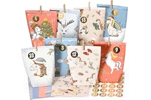 ANYUNKEY Adventskalender tüten zum Befüllen 2025, 24 bedruckte Geschenktüten,Adventstüten zum selbst füllen, Geschenk Papiertüten mit Zahlen Aufkleber zum Selbstbefüllen, Wiederverwendbar