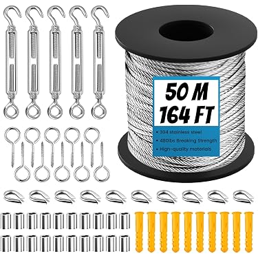 CHRORINE 44 Pièces Kit Fil De Jardin 30M Acier Inoxydable 304 - Tendeurs M5, Serre-Câbles Pour Plantes Grimpantes