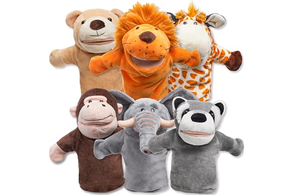 JOYIN 6 Pièces Marionette à Main pour Enfant, Marionnettes à Main en Peluche de Luxe Théâtre de poupées, Jeu de Rôle, Cadeau de fête pour Enfants, Sac de Fête, Enfants, Filles, Garçons
