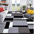 B&B Grey Rug Living Room Washable Bedroom Decor Carpet Geometric Indoor Rectangular Large Floor Rugs (Kilas Grey Black, 120 cm x 170 cm)