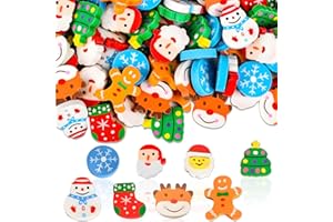 MICJLLT 100 Pcs Christmas Erasers,Mini Eraser Novelty Santa Claus - Christmas Party Bag Fillers with Cute Small Animal,Christmas Rubbers with Gingerbread Man for Kids Party Favors & Classroom Rewards