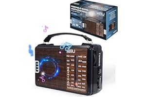 MIRU Radio Portatile con USB AM/FM/SW, Radio Vintage da Casa con Antenna Telescopica, Alimentazione da Rete e Batteria, Radio 220v, Supporta MP3 Player. (Nero+Di Legno, SR-1021)