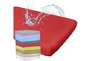 WhizProducts Spannbettlaken mit integriertem Matratzenschoner 70 x 140 cm (Rot) für Babybett