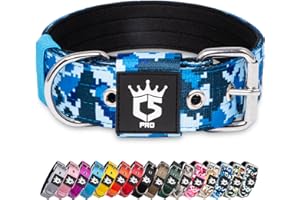 TSPRO Tactical Dog Collar 1.5 Inch Wide Thick Dog Collars with Heavy Duty Metal Buckle, Durable, Strong, Adjustable for Medium to Large Dogs (Camo Blue L)