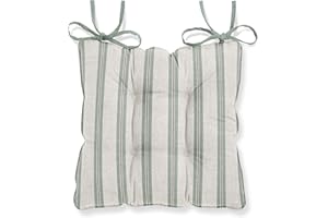 Harrison Cropper Seat Pads for Dining Chair Winterfell Ticking Stripe Chair Pads with Straps, Set of 2 (Duck Egg)