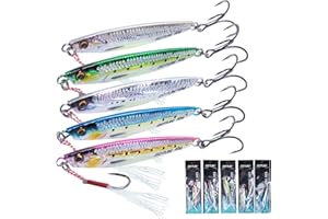 Goture Fishing Vertical Jigs Saltwater Freshwater, Jig Lures with Assist Hook and Treble Hook, 3/4/5/6/10/15 Pcs Jigging Spoon Lures, Fishing Jig for Tuna, Salmon, Bass