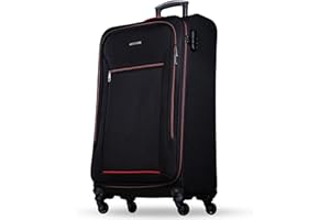 NOWI Sevilla Weichschalen Trolley XL – Großer Stoff Koffer 76L mit 4 Rollen & Zahlenschloss | XXL Reisekoffer für Damen & Herren (Schwarz-Rot, XL)