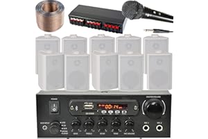 LOOPS 5 Zone Bluetooth PA Music System | 10x White Wall Mounted Speakers | Shop Tannoy Public Address Amplifier Sound Kit | Wireless Audio Stereo Player | Restaurant Bar Speak Talk Voice | Hotel Café Pub