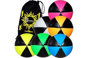 Flames 'N Games ASTRIX UV Thud Juggling Balls set of 5 Pro 6 Panel Leather Juggling Ball Set & Travel Bag! (Blue)