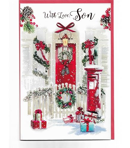 Weihnachtskarte „To A Special Son“ – Festliche Glitzer-Karte Mit Hund & Schlitten