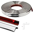 JSIWOTH 6.1 M Peel and Stick Molding Trim, Self Adhesive Inside & Outside Corner Guard & Edge Protector, Baseboard Wall Trim Molding for Wall, Corner, Window, Table, Silver