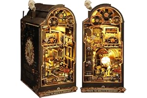 CUTEROOM Zestaw do stworzenia zakamarku książkowego, DIY drewniany zestaw do miniaturowego domku dla lalek, zestaw do samodzielnego budowania miniaturowego domku z muzyką i oświetleniem LED（rytm