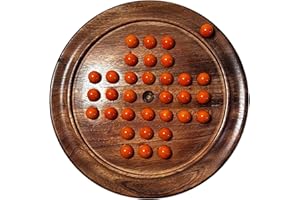 THORNESS 22cm Diameter wooden SOLITAIRE BOARD GAME with OPAL ORANGE GLASS MARBLES | classic wooden solitaire game | strategy board game | family board game | games for one | board games